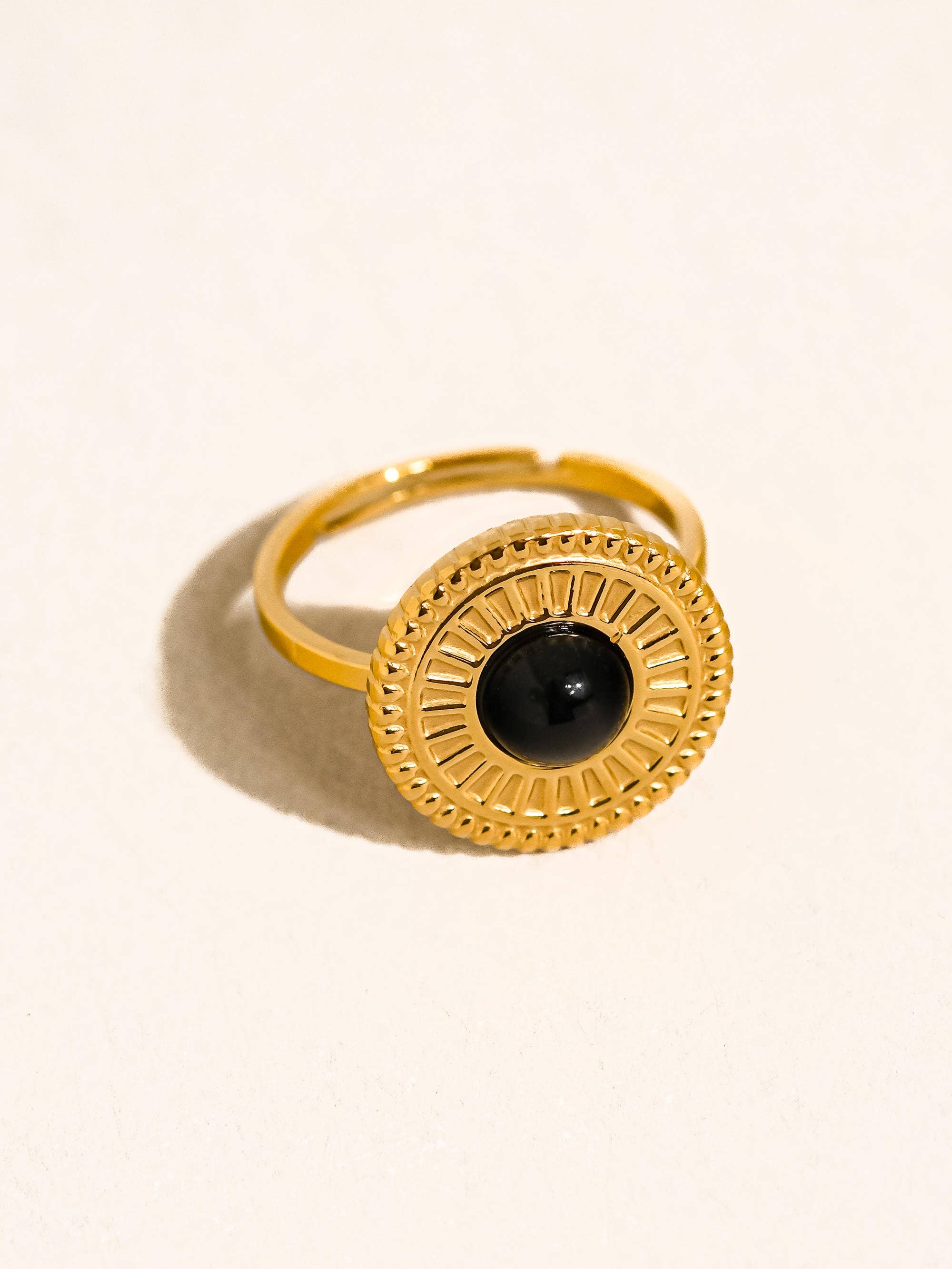 LOGAN 18K GOLD NON-TARNISH BLACK ONYX RING