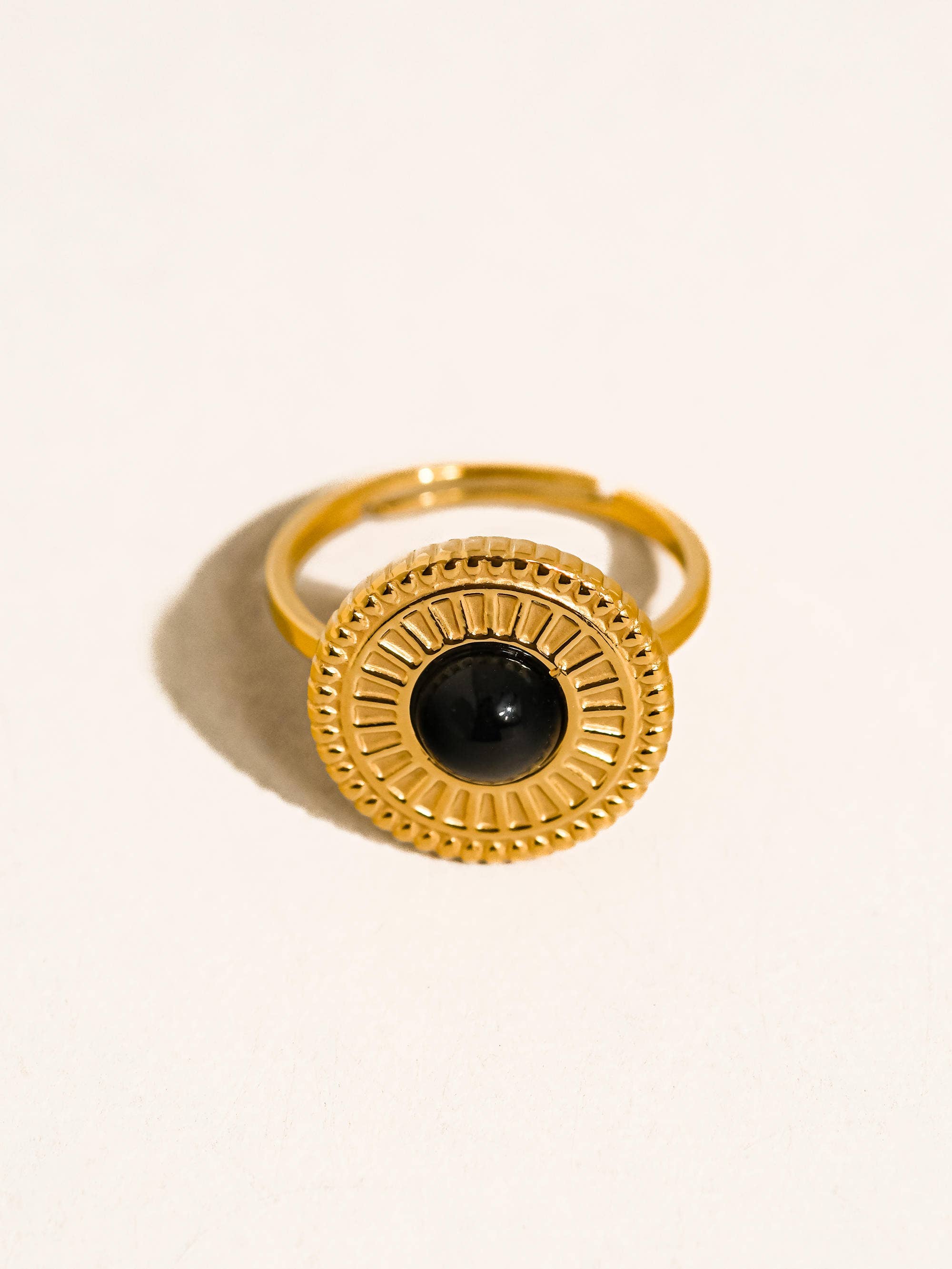 LOGAN 18K GOLD NON-TARNISH BLACK ONYX RING