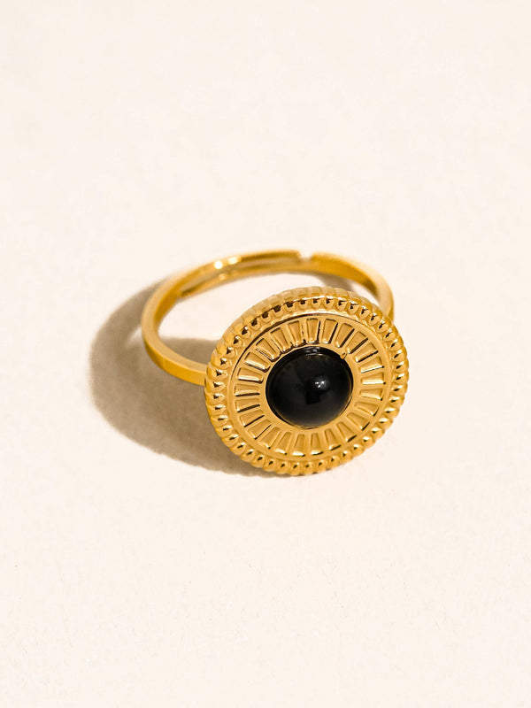 LOGAN 18K GOLD NON-TARNISH BLACK ONYX RING