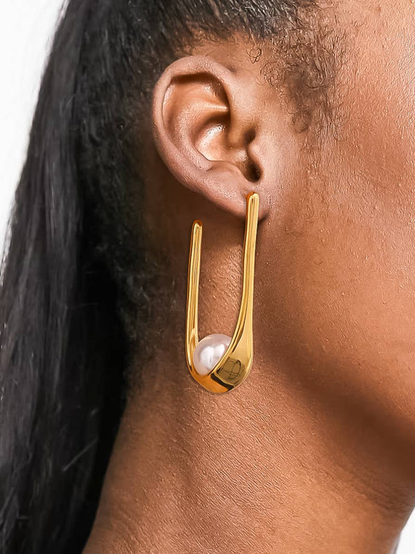 LOHAN 18K GOLD NON-TARNISH PEARL U HOOP