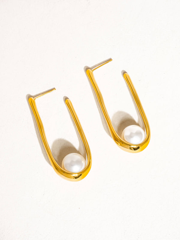 LOHAN 18K GOLD NON-TARNISH PEARL U HOOP