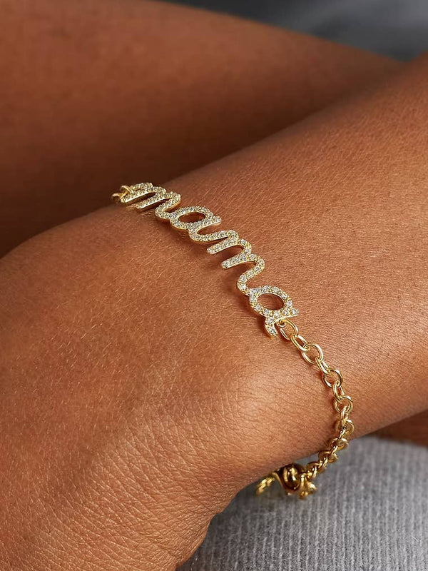 LOLANA 18K GOLD NON-TARNISH CZ MAMA SCRIPT BRACELET