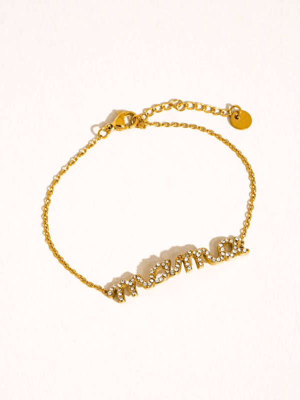 LOLANA 18K GOLD NON-TARNISH CZ MAMA SCRIPT BRACELET