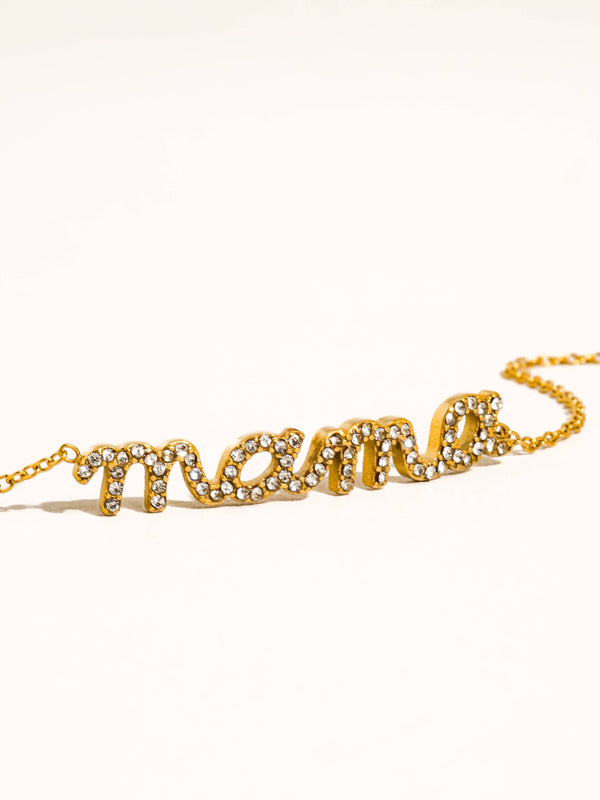 LOLANA 18K GOLD NON-TARNISH CZ MAMA SCRIPT BRACELET