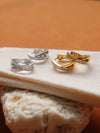 MASISSAC 18K GOLD NON-TARNISH CZ CROSSOVER HUGGIE EARRINGS