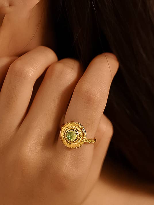 MAILN 18K GOLD NON-TARNISH ROUND GREEN STONE RING