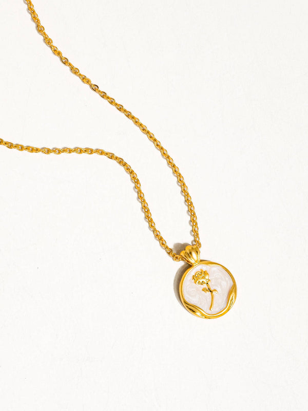 MALLORY 18K GOLD ROSE COIN PENDANT NECKLACE