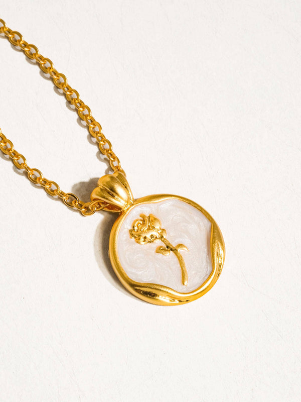 MALLORY 18K GOLD ROSE COIN PENDANT NECKLACE