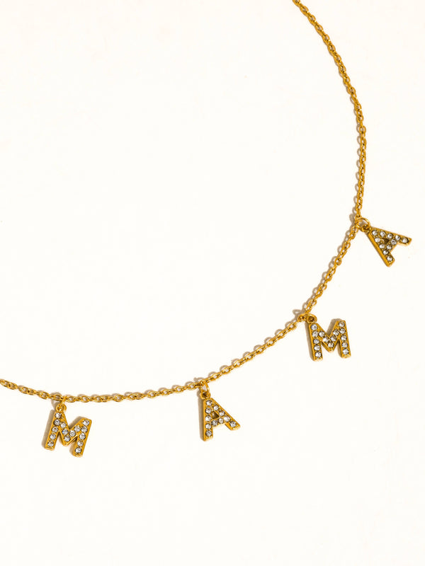 MOANA 18K GOLD NON-TARNISH CZ MAMA LETTER NECKLACE