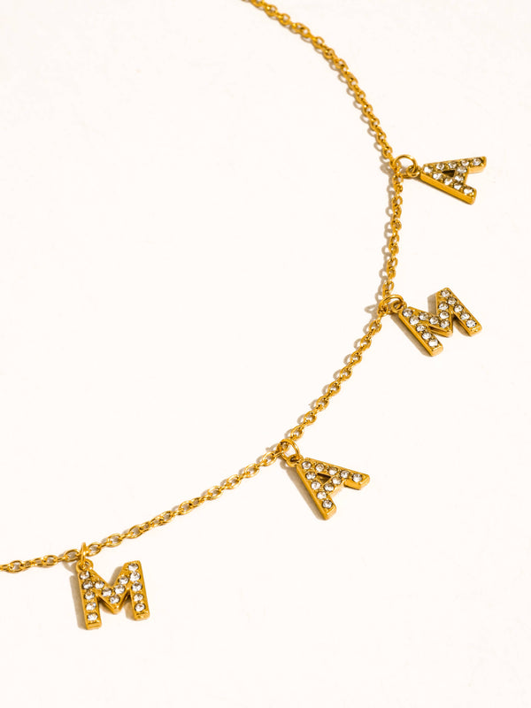 MOANA 18K GOLD NON-TARNISH CZ MAMA LETTER NECKLACE