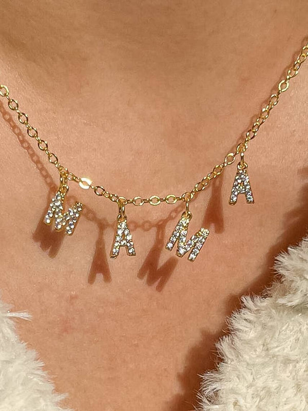MOANA 18K GOLD NON-TARNISH CZ MAMA LETTER NECKLACE
