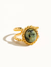 MICA 18K GOLD NON-TARNISH GREEN STONE ADJUSTABLE RING