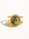 MICA 18K GOLD NON-TARNISH GREEN STONE ADJUSTABLE RING
