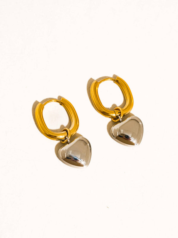 NOOR 18K GOLD NON-TARNISH TWO TONE HEART EARRING