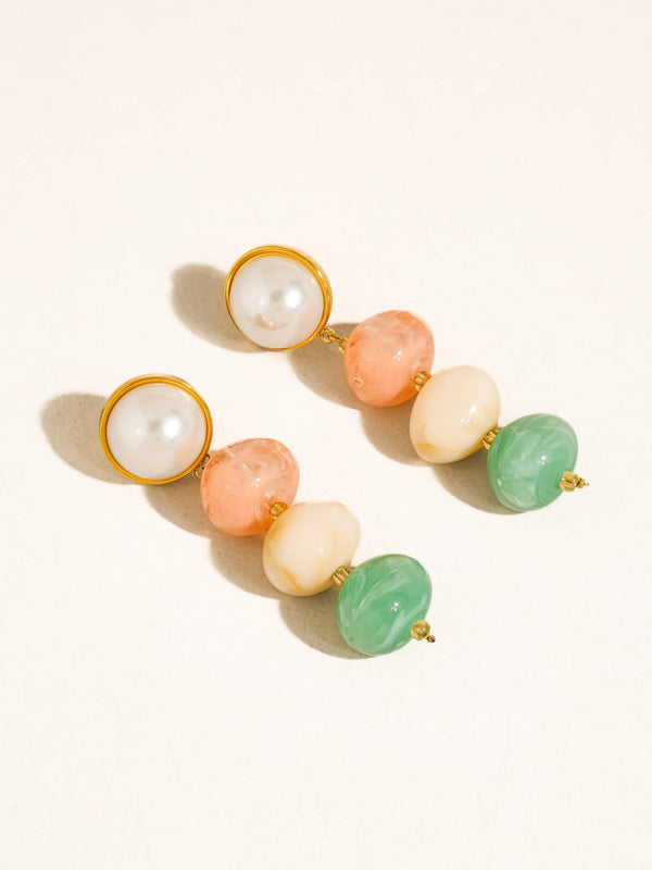 ALANI 18K GOLD NON-TARNISH VINTAGE PASTEL BEADED EARRING