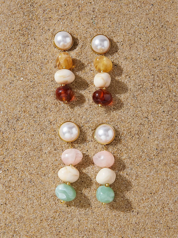 ALANI 18K GOLD NON-TARNISH VINTAGE PASTEL BEADED EARRING