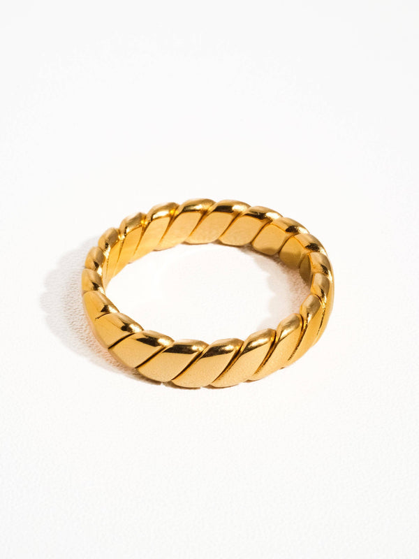 PIERRE 18K GOLD NON-TARNISH BRAIDED STACK RING - 7
