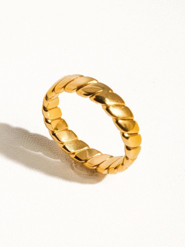 PIERRE 18K GOLD NON-TARNISH BRAIDED STACK RING - 7