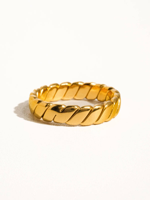 PIERRE 18K GOLD NON-TARNISH BRAIDED STACK RING - 7