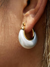 ROSELLE 18K GOLD NON-TARNISH TEARDROP HOOP EARRINGS: WHITE