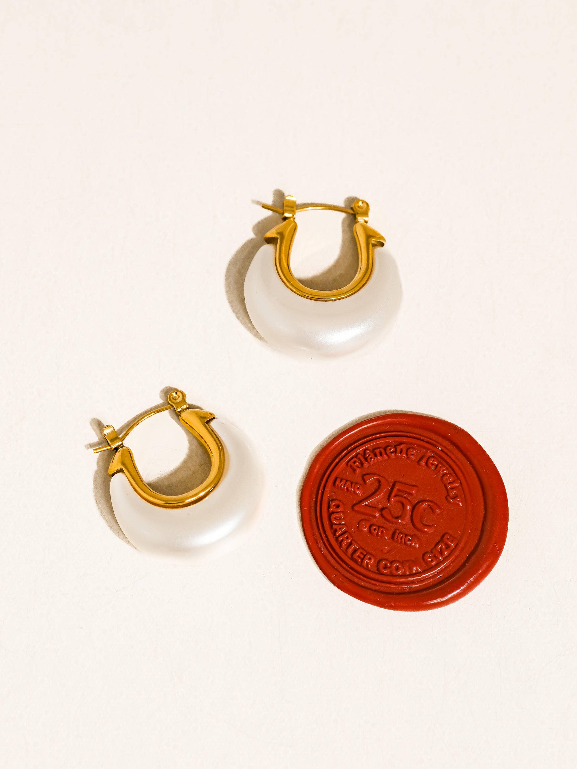 ROSELLE 18K GOLD NON-TARNISH TEARDROP HOOP EARRINGS: WHITE