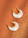 ROSELLE 18K GOLD NON-TARNISH TEARDROP HOOP EARRINGS: WHITE