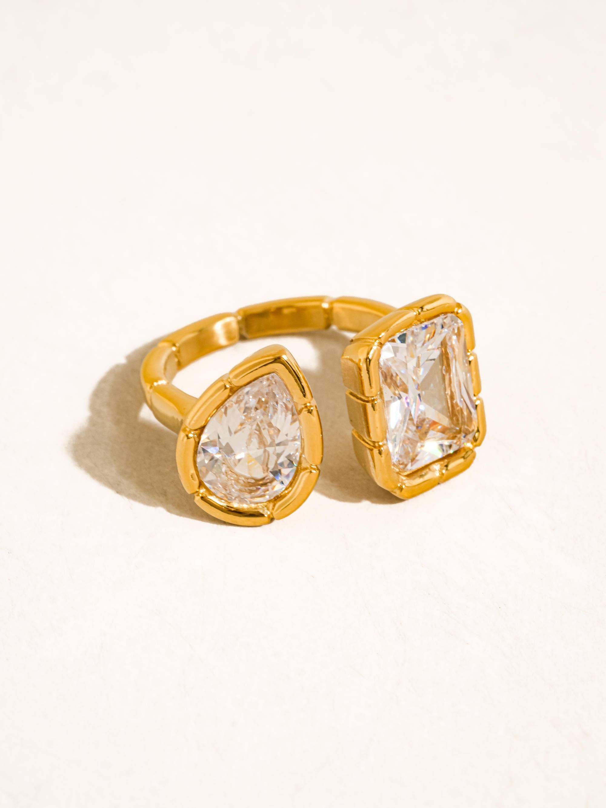 SERRÉA 18K GOLD NON-TARNISH CZ ADJUSTABLE RING