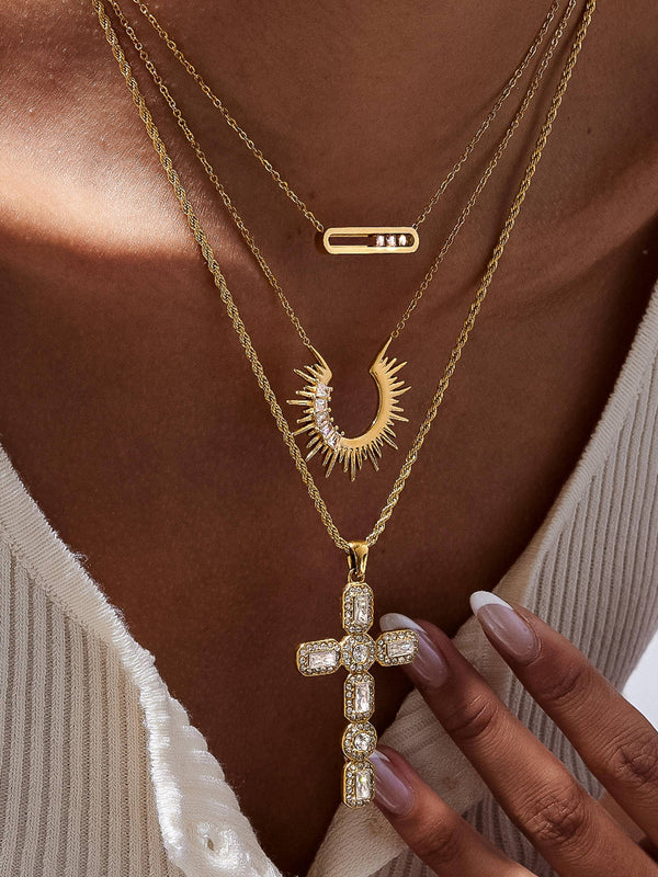 SOLANGE 18K GOLD NON-TARNISH SUNBURST CZ NECKLACE