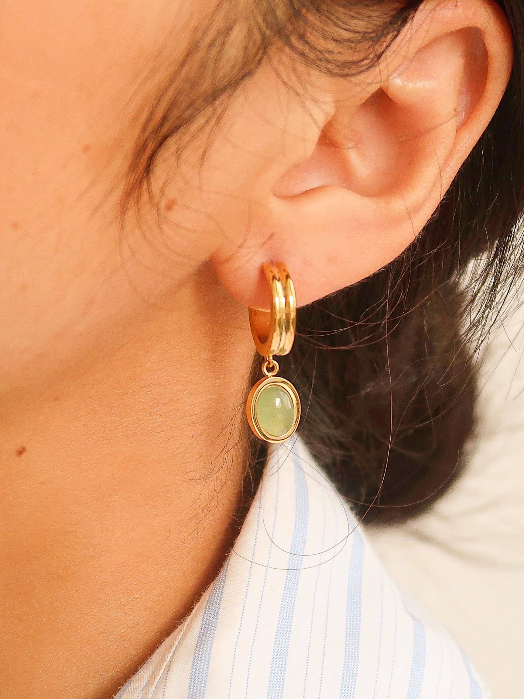 WHITNEE GREEN DAINTY ROUND STONE DANGLE EARRING