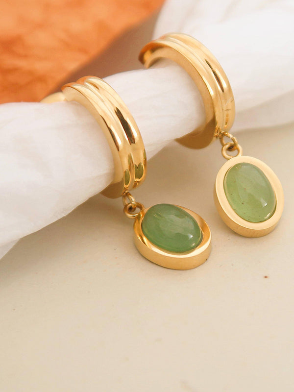 WHITNEE GREEN DAINTY ROUND STONE DANGLE EARRING