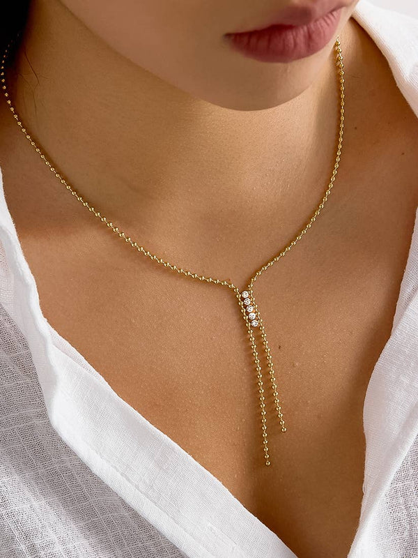 ZEPHINE 18K GOLD NON-TARNISH CZ LARIAT NECKLACE