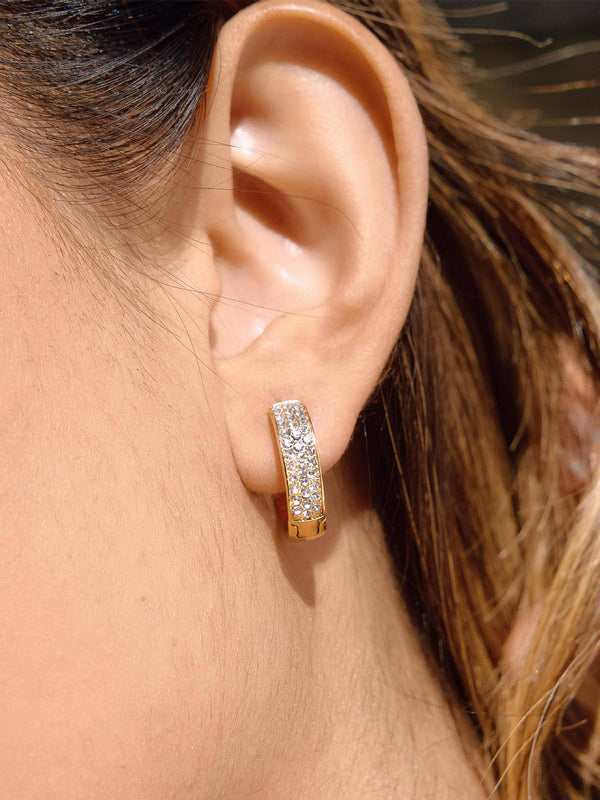 ZEPHIRA 18K GOLD NON-TARNISH CZ PAVE HOOP EARRINGS