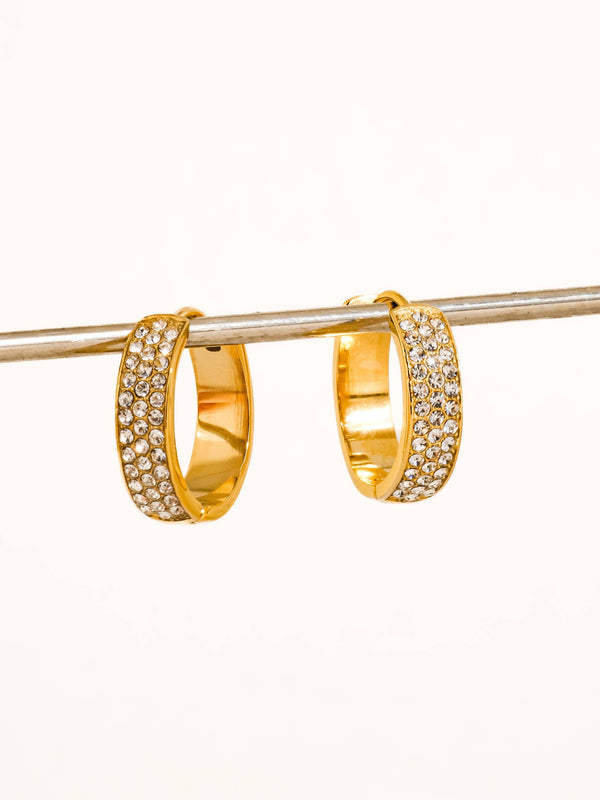 ZEPHIRA 18K GOLD NON-TARNISH CZ PAVE HOOP EARRINGS