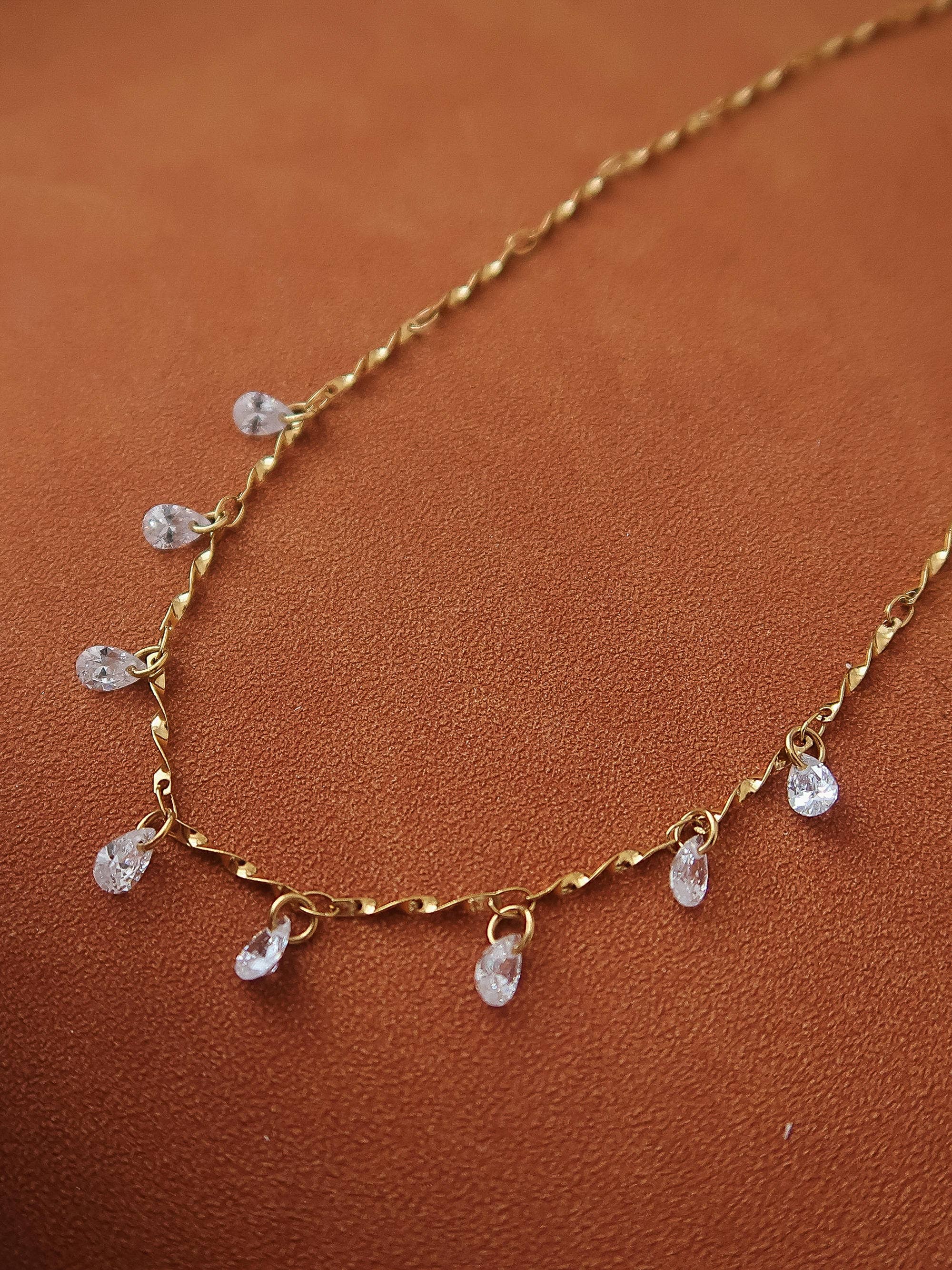 EVERMORE 18K GOLD NON-TARNISH CZ TEARDROP CHAIN NECKLACE