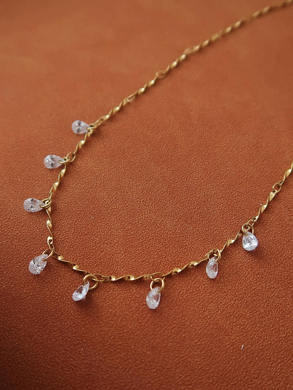 EVERMORE 18K GOLD NON-TARNISH CZ TEARDROP CHAIN NECKLACE