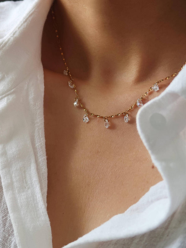 EVERMORE 18K GOLD NON-TARNISH CZ TEARDROP CHAIN NECKLACE
