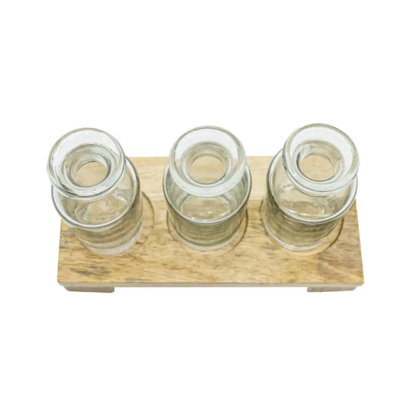 HAZEL 3 GLASS BUD VASE WITH WOOD TRAY