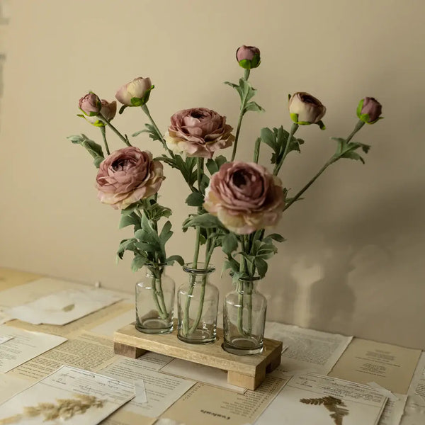 HAZEL 3 GLASS BUD VASE WITH WOOD TRAY