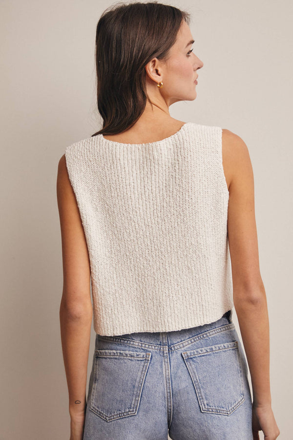 OFF-WHITE BUTTON FRONT KNIT VEST TOP