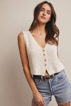 OFF-WHITE BUTTON FRONT KNIT VEST TOP