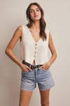 OFF-WHITE BUTTON FRONT KNIT VEST TOP