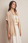 OPEN KNIT BELTED CARDIGAN, NATURAL