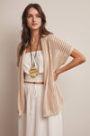 OPEN KNIT BELTED CARDIGAN, NATURAL