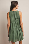 GREEN RUCHED TIE DETAIL LINED MINI DRESS