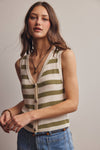 SAGE STRIPED BUTTON-FRONT KNIT VEST TOP