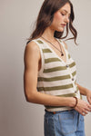 SAGE STRIPED BUTTON-FRONT KNIT VEST TOP
