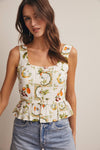 IVORY TROPICAL PRINT LINED PEPLUM TOP