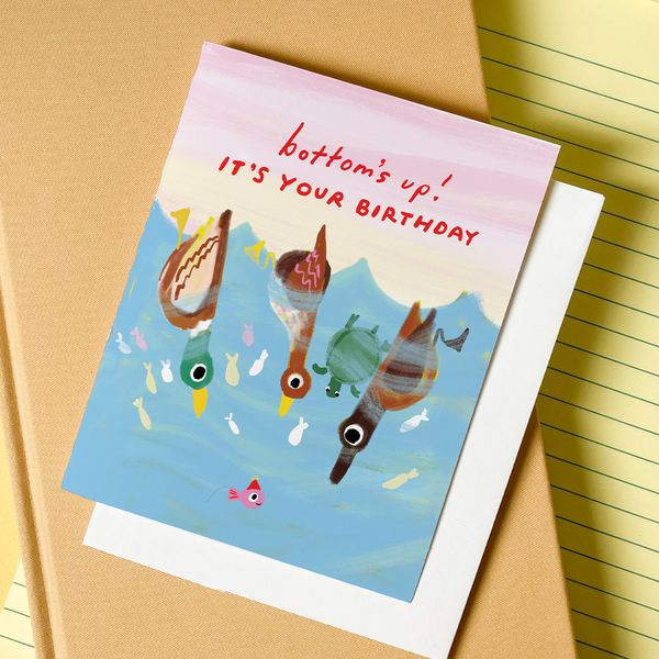 BOTTOMS UP BIRTHDAY- FUNNY PUN BIRTHDAY CARD