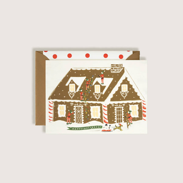 GINGERBREAD HOUSE HAPPY HOLIDAYS CHRISTMAS GREETING CARD