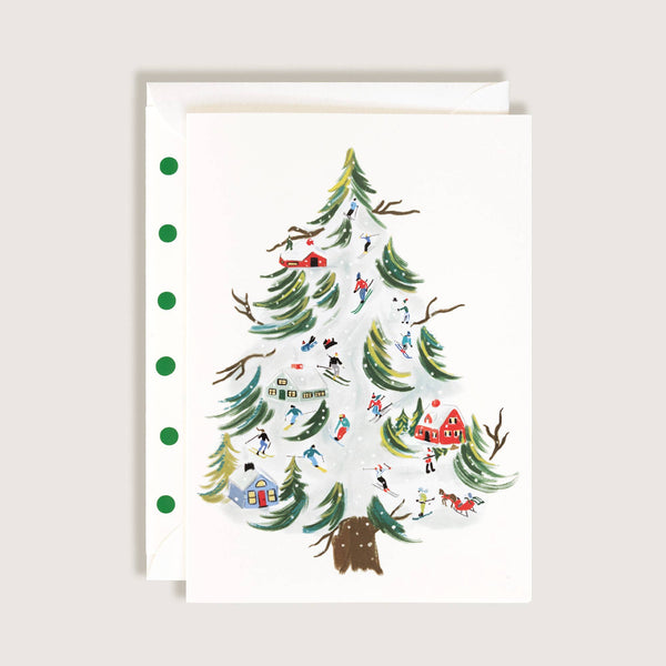 CHRISTMAS TREE SKI HOLIDAY GREETING CARD